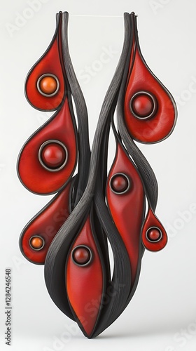 Abstract red sculpture, studio setting