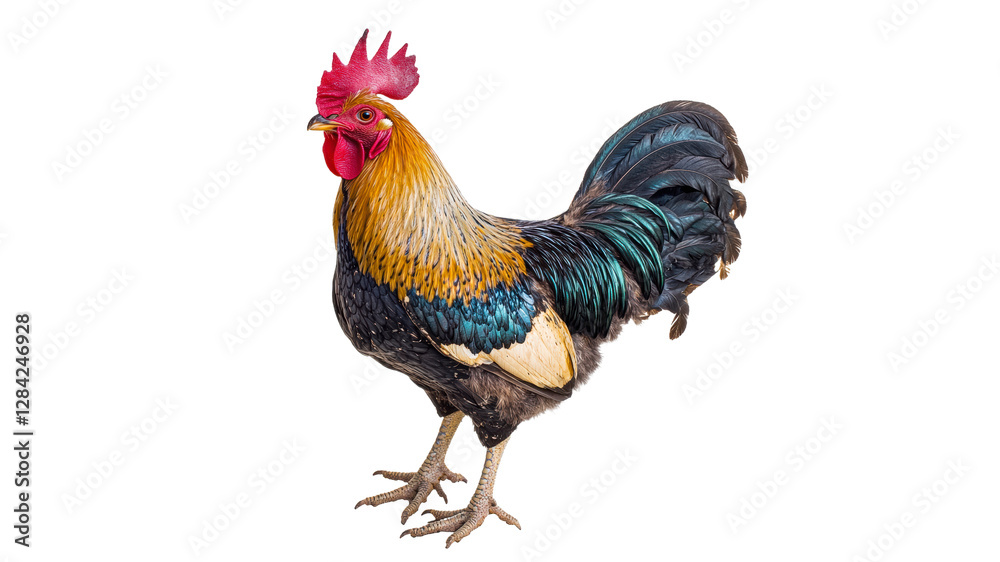 Fototapeta premium Colorful rooster stands proudly in a relaxed pose