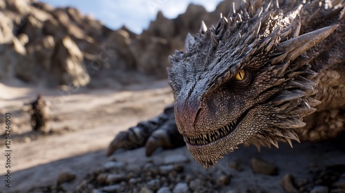 Fearsome Fantasy Dragon with Detailed Scales Ready to Roam the Desert Landscape : Generative AI photo