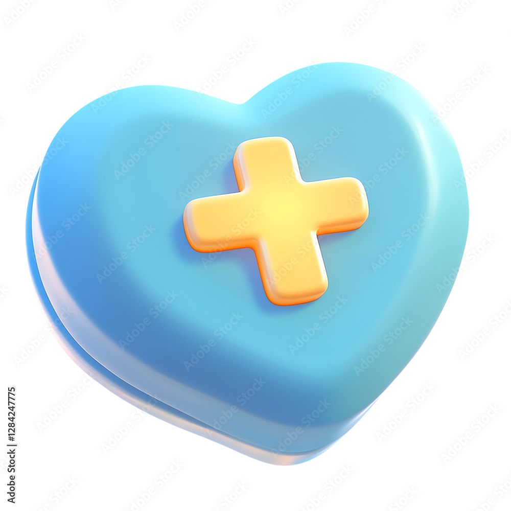 Obraz premium 3d blue heart with medical cross symbol icon aid donation medical and healthcare laboratory concept