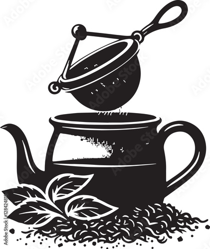 Black Color Tea infuser Silhouette Vector Illustration design, Solid White Background