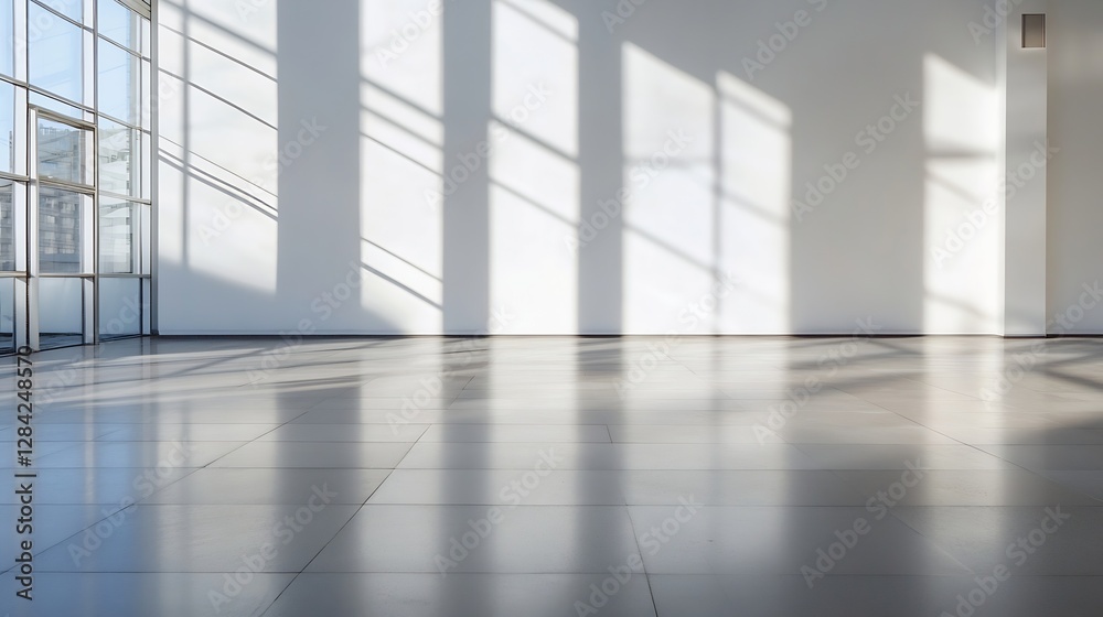 Spacious interior with natural light creating striking shadow patterns on a clean floor : Generative AI