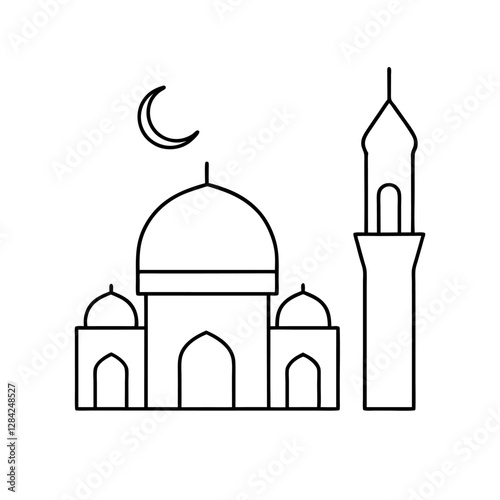 ramadan and islamic symbols minimalist mosque, crescent moon, and prayer icons