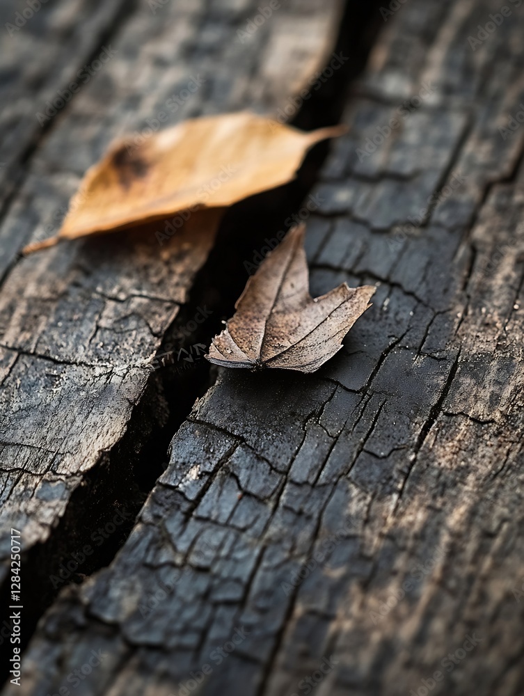 Beautiful close up of dried leaves on cracked wooden surface highlighting nature's beauty and elegance : Generative AI Beautiful close up of dried leaves on cracked wooden surface highlighting nature's beauty and elegance : Generative AI