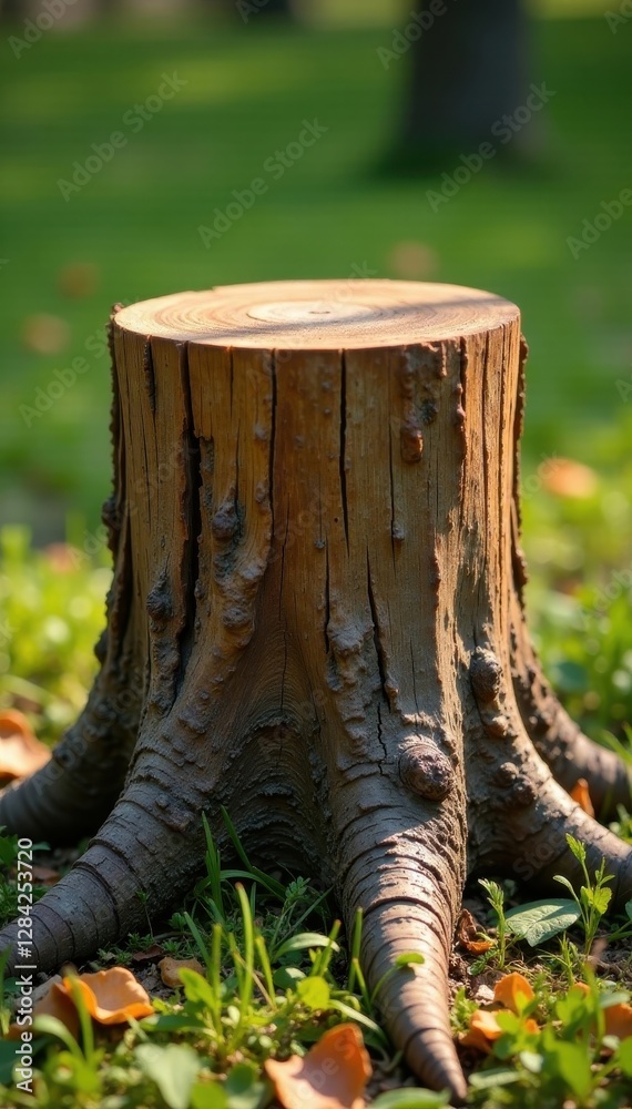 Fototapeta premium Smooth, weathered tree stump, vertical grain visible, vintage, tree stump