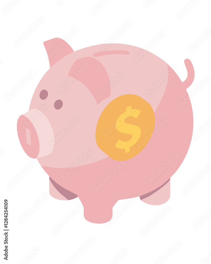 A stylized pink piggy bank with a yellow coin symbol and dollar sign on its side, set against a black background with soft shading and rounded edges. A stylized pink piggy bank with a yellow coin symbol and dollar sign on its side, set against a black background with soft shading and rounded edges.
