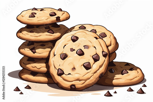 Stack of chocolate chip cookies isolated on white background