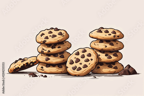 Stack of chocolate chip cookies isolated on white background