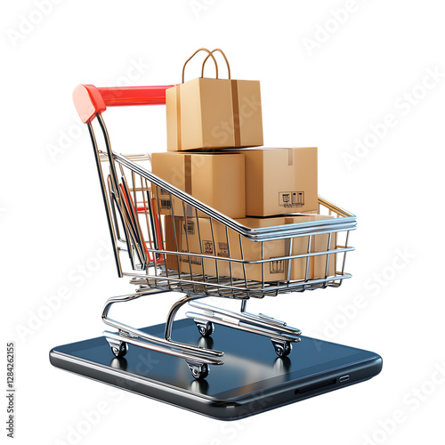 Online Shopping Concept with Mobile Storefront PNG Against Transparent Background for Digital Marketing, E-commerce Branding, or Business Presentations