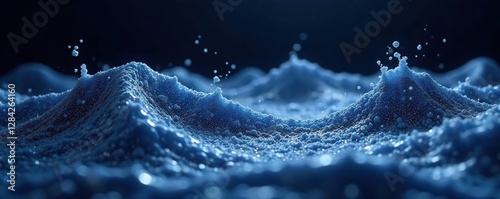 Metallic mesh flows like water in a dark abstract space, water-like, metallic, night photo