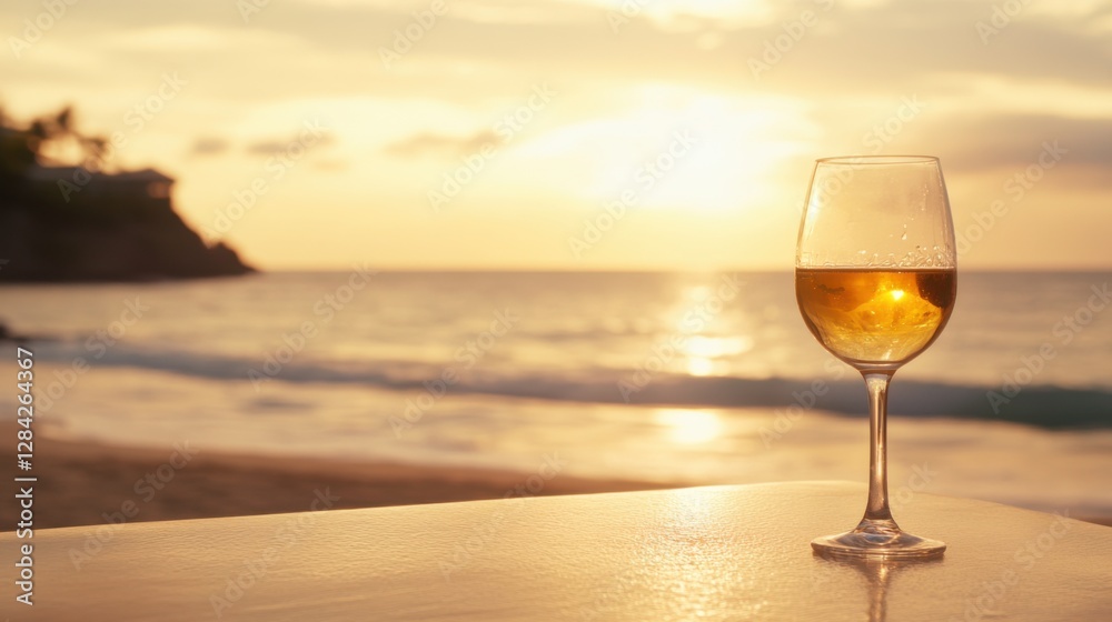 Moderate drinking at a secluded beach resort during sunset. Featuring relaxation and luxury Moderate drinking at a secluded beach resort during sunset. Featuring relaxation and luxury