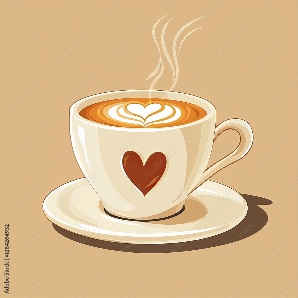 Obraz premium Cozy Coffee Cup with Heart Design and Gentle Steam Rising