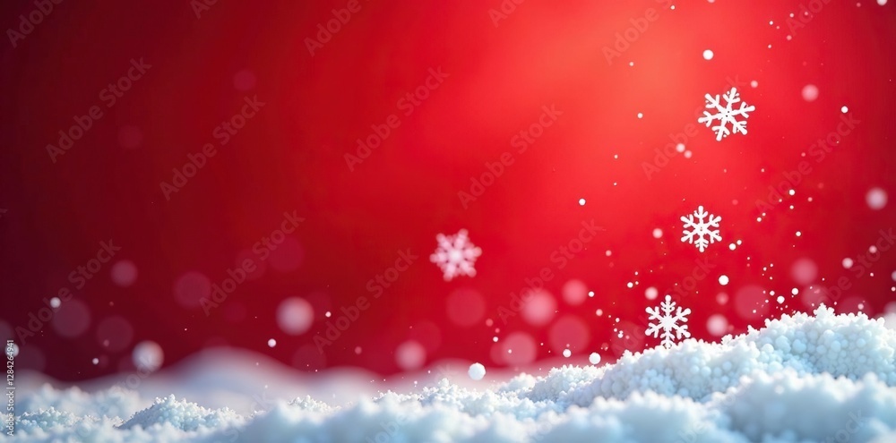 Gentle snowflakes fall softly on a red background, snowy, frost, holiday Gentle snowflakes fall softly on a red background, snowy, frost, holiday