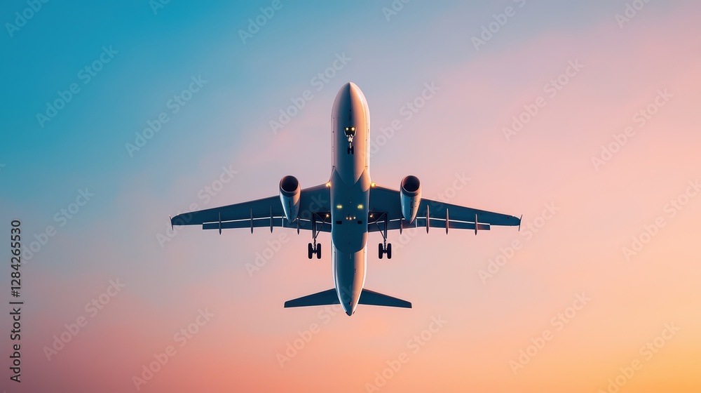 Futuristic Jet with Sleek Wings Flying Through Vibrant Sunset Sky Futuristic Jet with Sleek Wings Flying Through Vibrant Sunset Sky