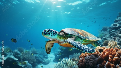 Sea turtle swimming in the sea, marine life