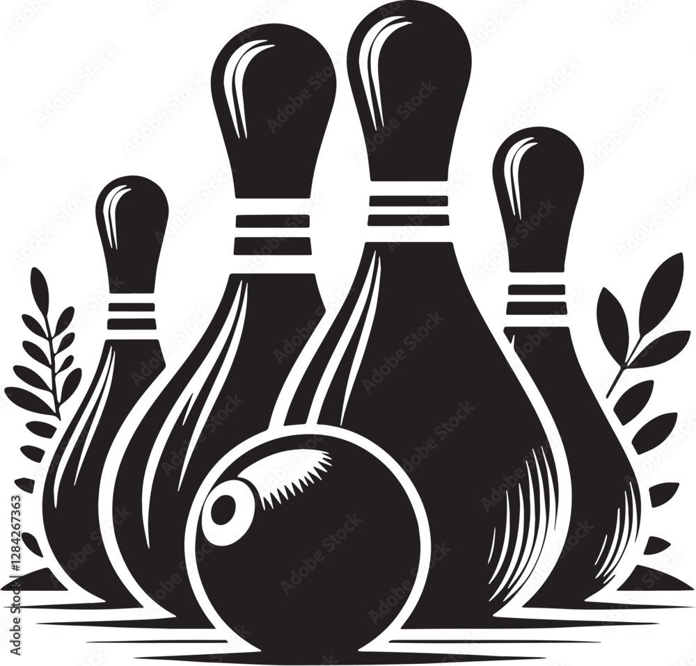 Fototapeta premium Black Color Bocce Silhouette Vector Illustration design, Solid White Background