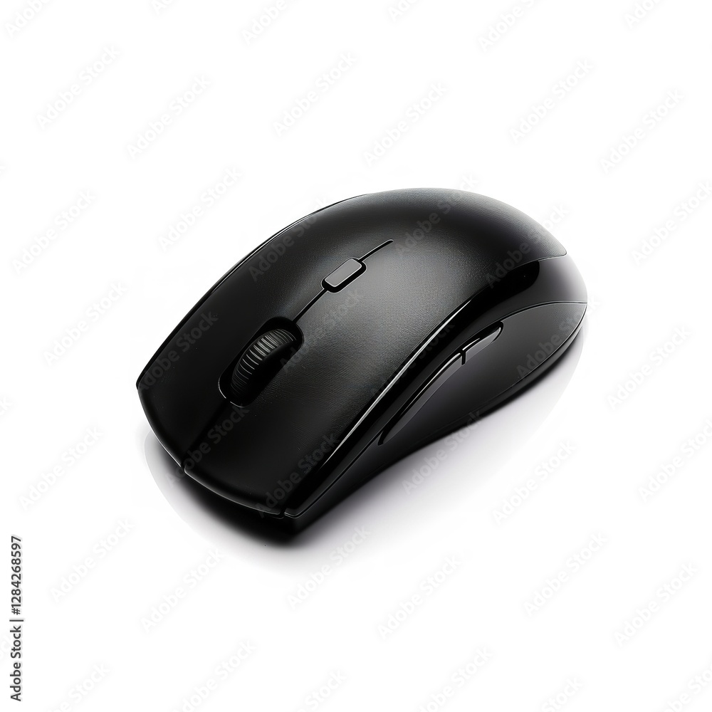 Wireless mouse in black on vivid color backdrop for business advertisement, Generative AI. Wireless mouse in black on vivid color backdrop for business advertisement, Generative AI.