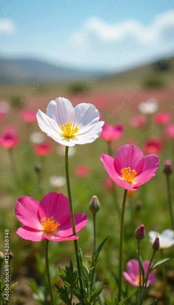 Calochortus nuttallii in a field of wildflowers, desert bloom, solo, landscape Calochortus nuttallii in a field of wildflowers, desert bloom, solo, landscape