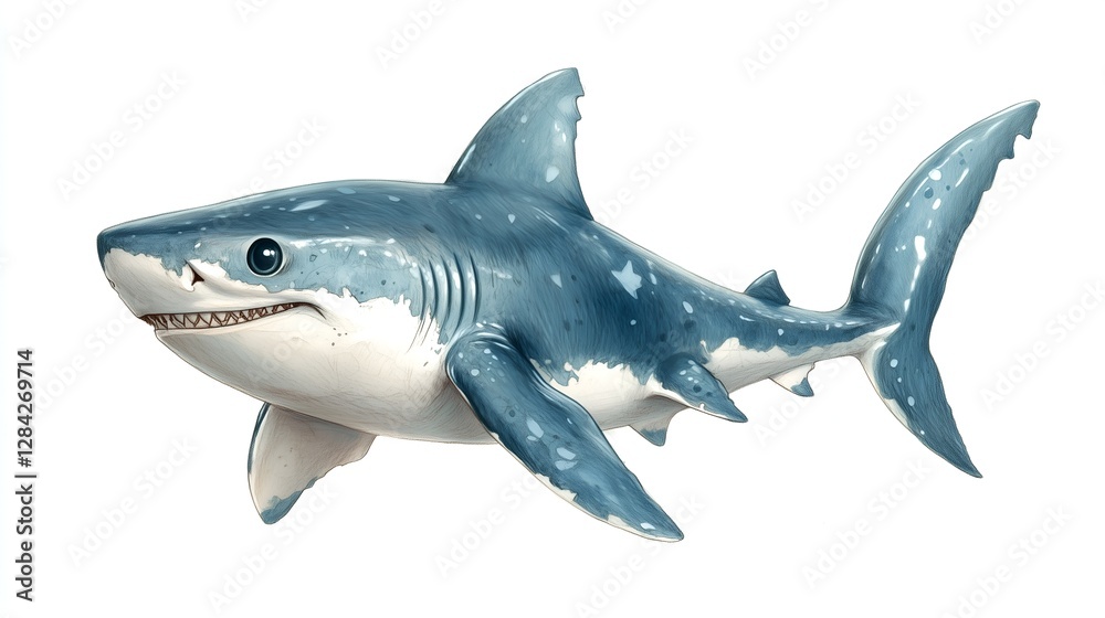 Fototapeta premium A cheerful shark with a big grin swimming joyfully in the ocean depths