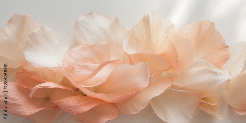 Fototapeta premium Delicate layered petals in soft peach tones create a calming floral abstract