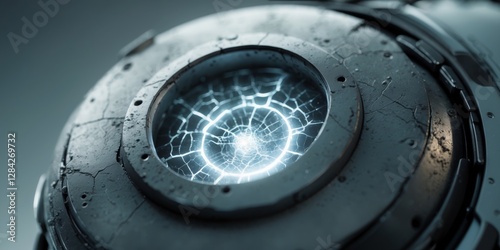 Futuristic Device with Glowing Cracked Core Close Up
