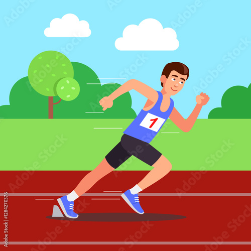 Sports motivation: track and field athlete in action. Flat style vector illustration clipart