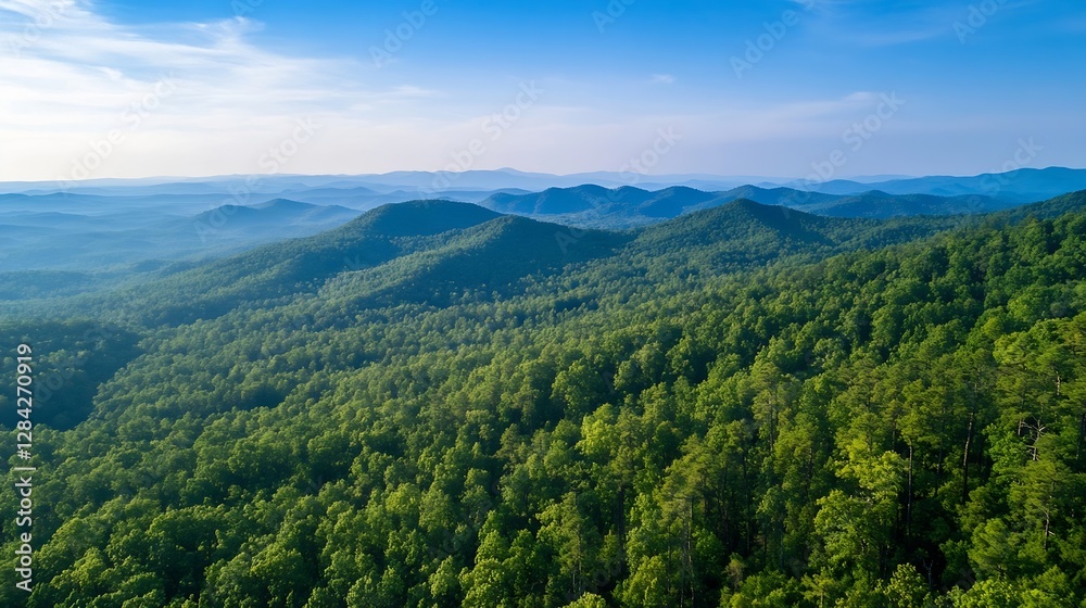 Obraz premium A breathtaking aerial view of lush green mountains under a bright blue sky : Generative AI