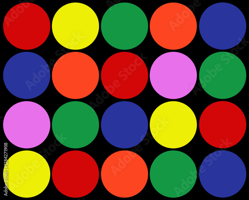 Seamless pattern with multicolored circles on a black background