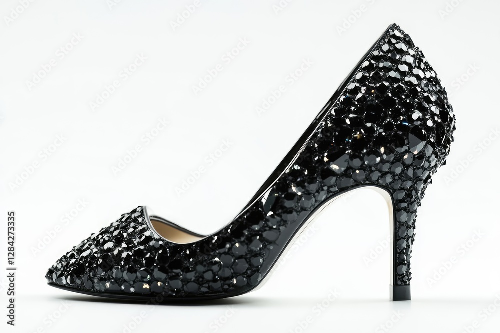 Obraz premium Elegant Black High Heel Shoe Adorned With Crystals