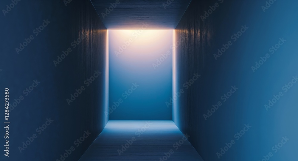 Obraz premium A dark blue hallway with a light shining on it