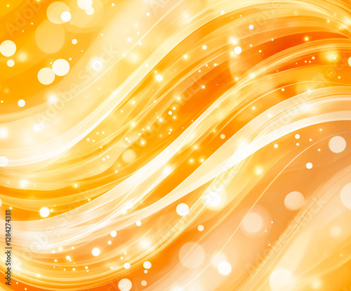 Golden abstract background with sparkling waves and bokeh effect