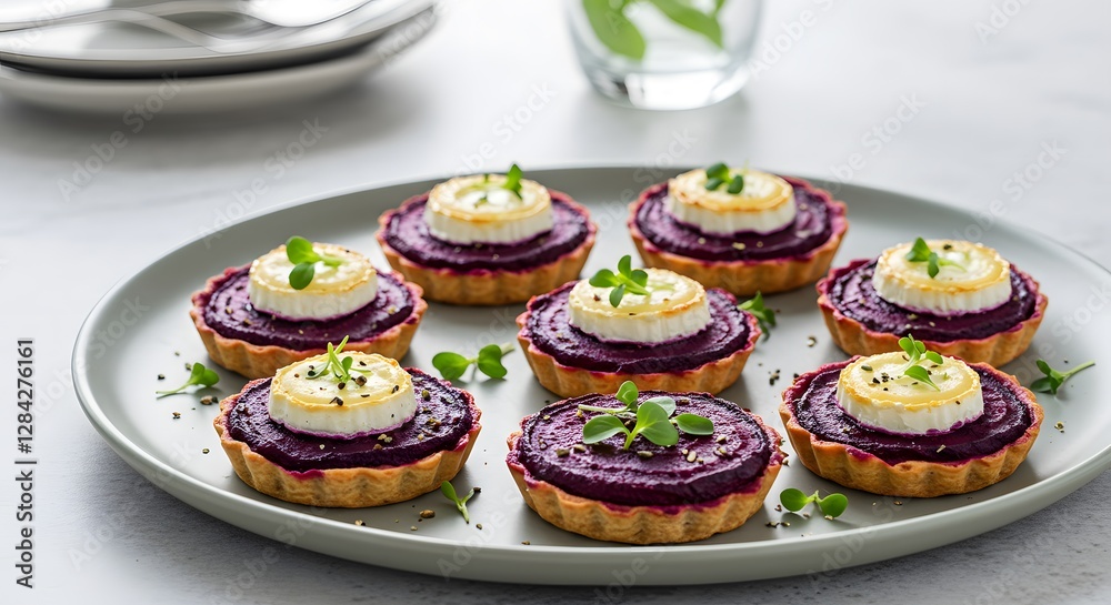 Fototapeta premium Elegant Beetroot and Goat Cheese Tartlets: A Rustic Culinary Delight