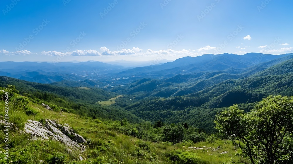Breathtaking panoramic view of rolling green hills under a clear blue sky representing serene nature and outdoor tranquility : Generative AI Breathtaking panoramic view of rolling green hills under a clear blue sky representing serene nature and outdoor tranquility : Generative AI