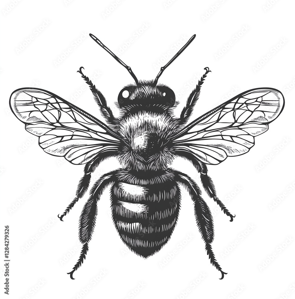Obraz premium Detailed handdrawn black and white illustration of a stylized bee with intricate patterns