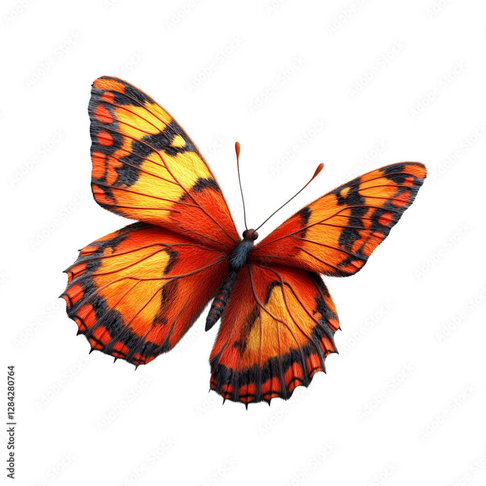 Fluffy 3D Cartoon Butterfly with Glowing Textured Wings Isolated on Transparent Background Fluffy 3D Cartoon Butterfly with Glowing Textured Wings Isolated on Transparent Background