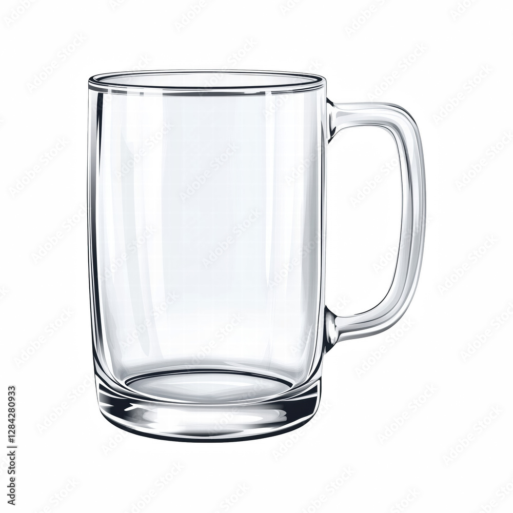 Realistic illustration of a clear, empty glass beer mug with a sturdy handle and thick base isolated on transparent background. Realistic illustration of a clear, empty glass beer mug with a sturdy handle and thick base isolated on transparent background.