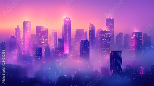 Wallpaper Mural Urban purple background: a city skyline with fog and a twilight sky. Ethereal City Skyline. Illustration Torontodigital.ca