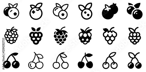 "Blueberry, Raspberry, and Cherry Vector Icon Set – A Vibrant Berry Collection"