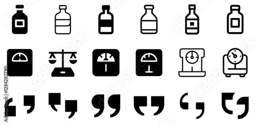 "Bottle, Scale, and Quote Vector Icon Set – A Motivational and Measurement Collection"