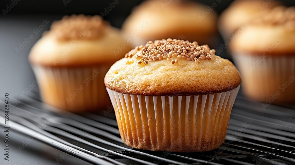 Delicious homemade cupcakes with sprinkles on cooling rack Delicious homemade cupcakes with sprinkles on cooling rack