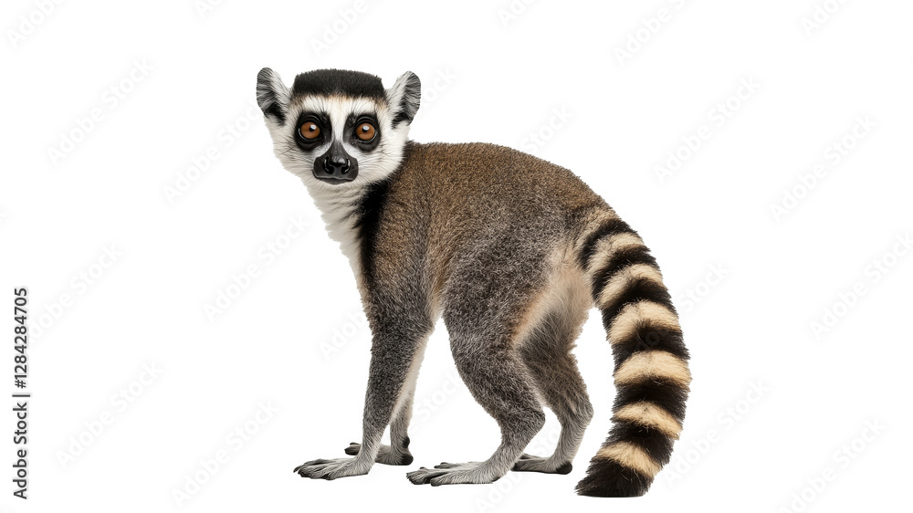 Fototapeta premium Lemur with striped tail in studio setting