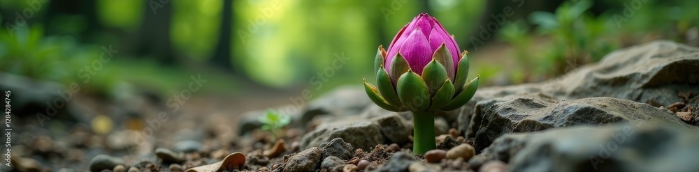 Artichoke growing out of a crack in rocky terrain, nature, forest Artichoke growing out of a crack in rocky terrain, nature, forest