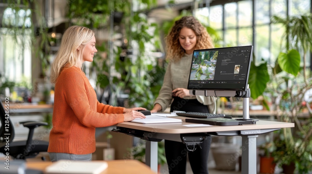 Empowered Connections: Diverse Women Collaborate in a Vibrant Workspace Oasis Empowered Connections: Diverse Women Collaborate in a Vibrant Workspace Oasis