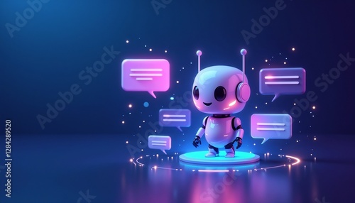 Glowing AI Chatbot with Speech Bubbles in Futuristic Vector Style