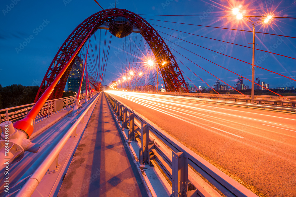 A picturesque cable-stayed bridge over the Moskva River. Moscow. Russia