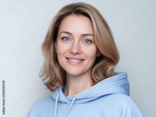 Stunning Redhead Woman with Blue Eyes and Light Blue Sweater – Perfect Avatar