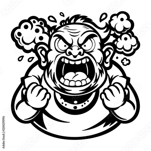 A glyph sticker of furious man shouting with anger 