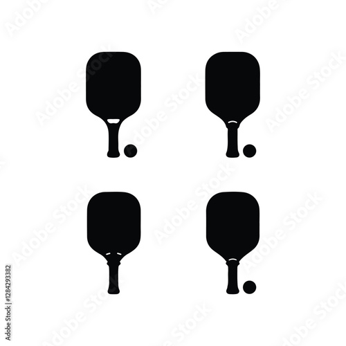 Pickleball paddles, pickleball sport equipment, black and white illustration,  sports gear silhouette