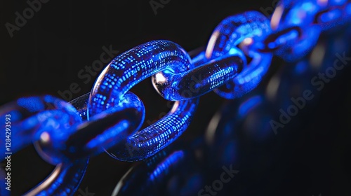 Blockchain digital chain composed of 1s and 0s in binary coding, set against a crypto currency technology backdrop