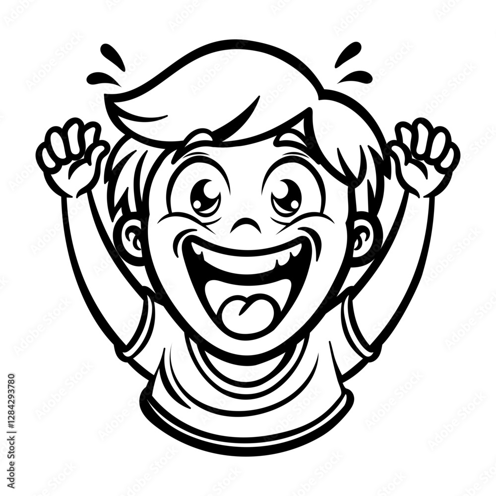A kid with joyful expressions, glyph style sticker A kid with joyful expressions, glyph style sticker